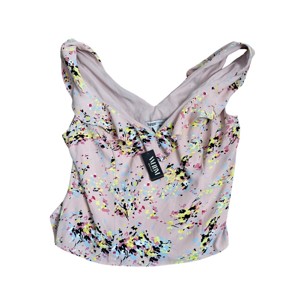 WHBM‎ Outlet Floral Ruffle Bodice Top Petal Swirls Sepia Rose Womens Size 12 NWT